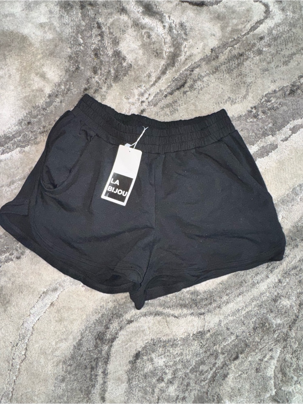 High-Waist Black Elastic Lounge Shorts